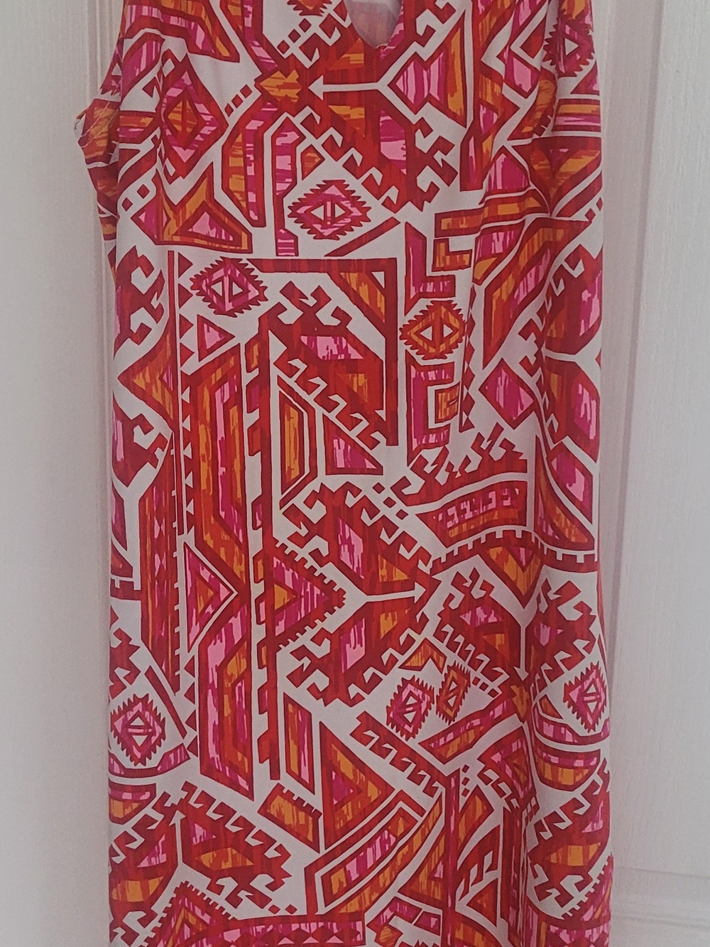 Barbara Gerwit Sleeveless Keyhole Dress in Pink & Orange Geometric Print